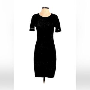 Slate & Stone Black Ribbed Knit Linen Cotton Round Neck Midi Dress Sz Small